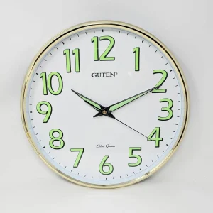 Guten Luminous Gold Wall Clock - Silent Quartz Movement for Home & Office Decor in Bangladesh