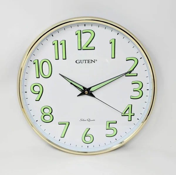 Guten Luminous Gold Wall Clock - Silent Quartz Movement for Home & Office Decor in Bangladesh