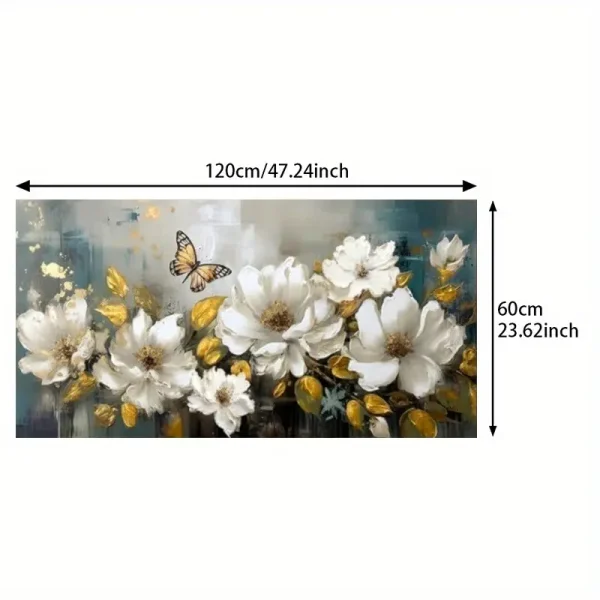 Hand-Painted White Flower & Butterfly Canvas Wall Art | Modern Floral Painting for Living Room - Image 7