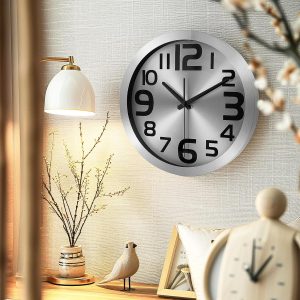 Silver & Golden Minimalist Metal Wall Clock with Bold Black Numbers - FunkyDecors/FunkyTradition