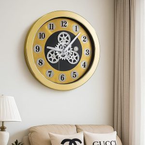 -Golden Wall Clock with Exposed Gears