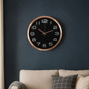 Modern Copper Frame Wall Clock with Black Dial for Home Decor