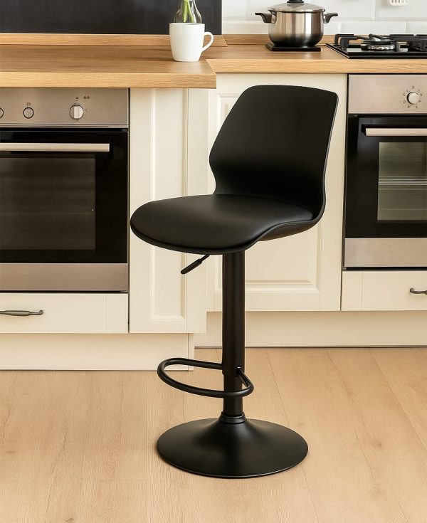 Black adjustable bar stool with footrest for kitchen island or counter height seating in Bangladesh