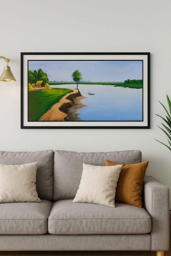 Handmade Bangladeshi river bank painting on canvas