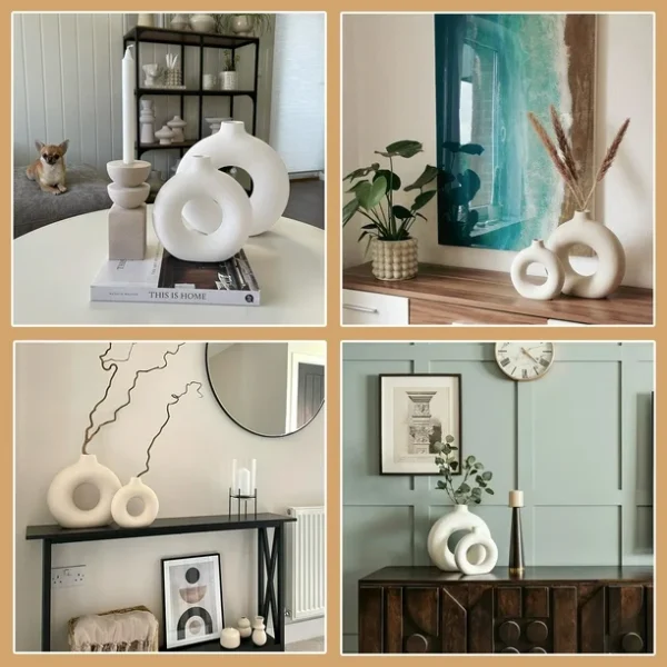 Minimalist Hollow Ceramic Flower Vase – Nordic Donut Design - Image 12