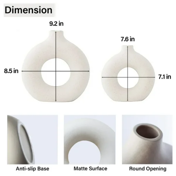 Minimalist Hollow Ceramic Flower Vase – Nordic Donut Design - Image 11