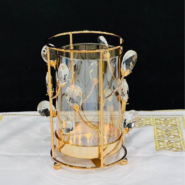 Luxury Gold Candle Holder Set – Metal & Glass Design with Crystal Detailing - Image 4