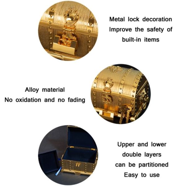 Jewellery & Ornament Box – Vintage Golden Zinc Alloy Chest - Image 12