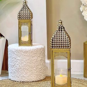 Moroccan-Style Golden Lantern with Glass Panels