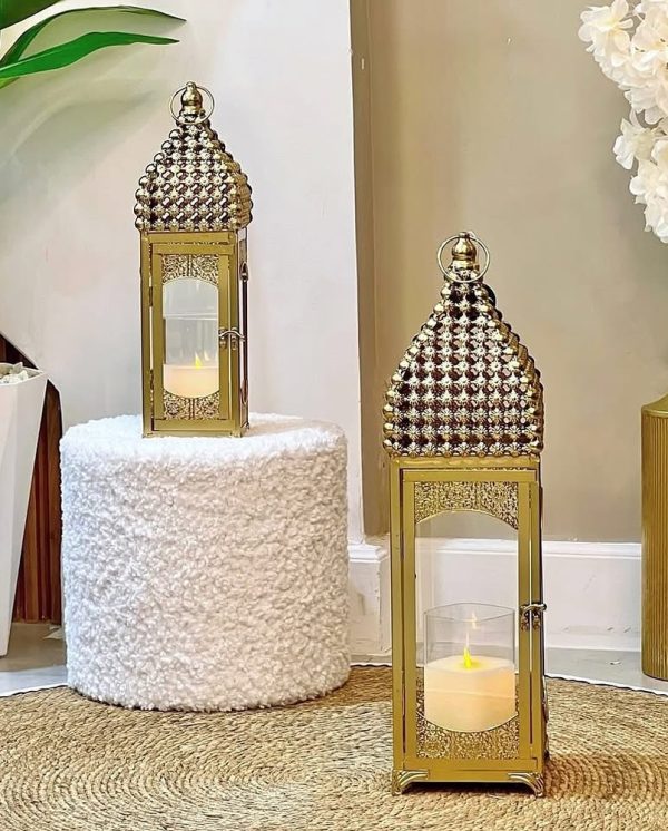 Moroccan-Style Golden Lantern with Glass Panels