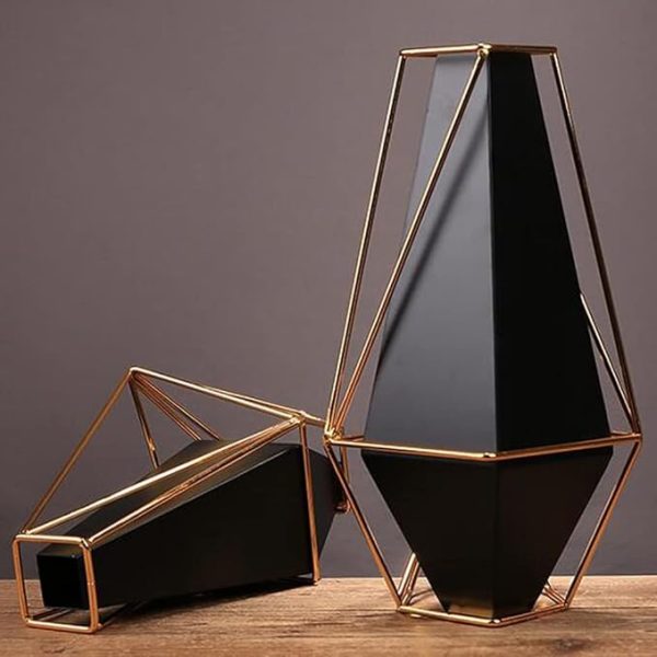 Santino Metal Table Vase – Black & Gold Geometric Design - Image 12