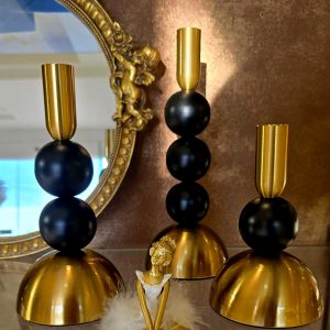 Black and Gold Candle Holder Set – 3 Artistic Pieces for Elegant Home
