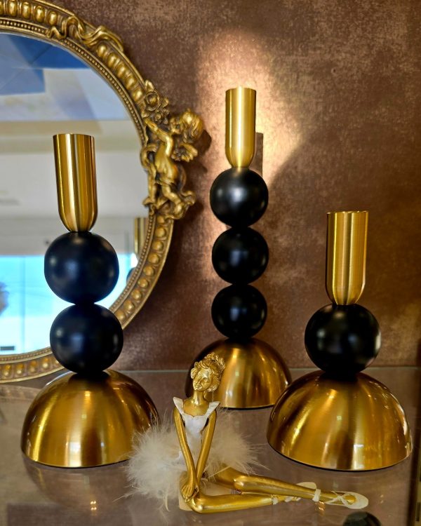 Black and Gold Candle Holder Set – 3 Artistic Pieces for Elegant Home