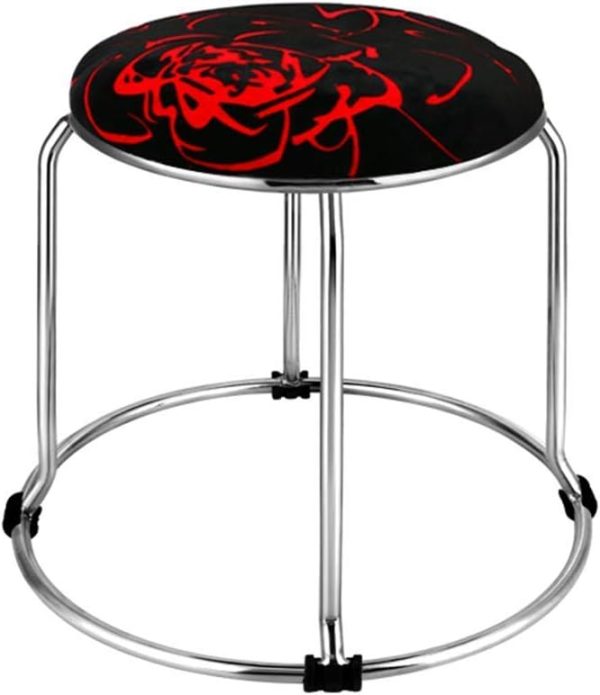 Luxury Velvet Stool in Red & Black Mix with Metal Legs