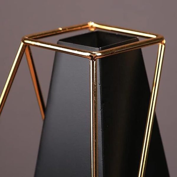 Santino Metal Table Vase – Black & Gold Geometric Design - Image 15