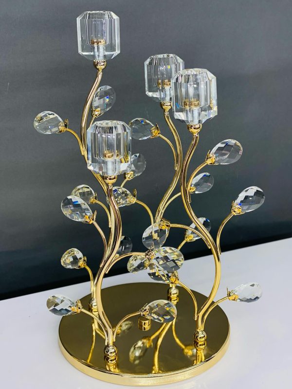 Luxury Metal & Crystal Glass Candle Holder – Elegant Gold Finish - Image 5
