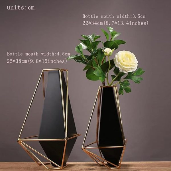 Santino Metal Table Vase – Black & Gold Geometric Design - Image 11