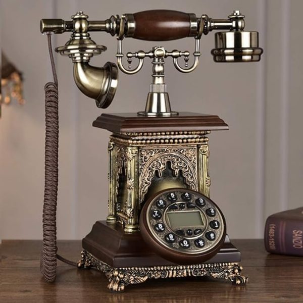 Antique Decorative Telephone Showpiece – Retro Style with Brass & Wood Finish - Image 8
