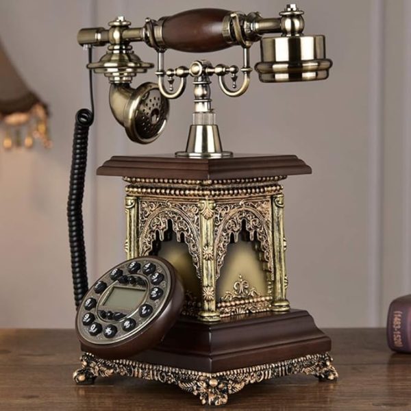 Antique Decorative Telephone Showpiece – Retro Style with Brass & Wood Finish - Image 5