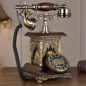 Antique Decorative Telephone Showpiece with Brass and Wood Finish