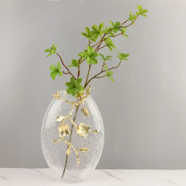 Floral Brass and Crack Glass Vases – Elegant Decorative Set - Image 15