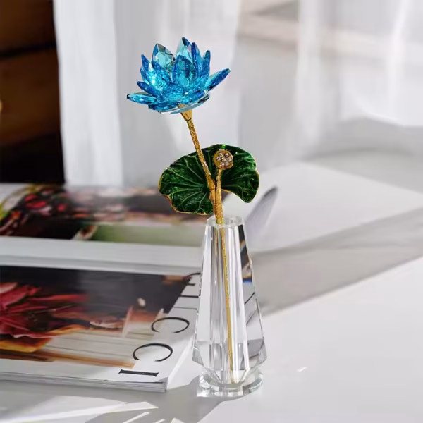 Crystal Glass Lotus Flower – Multicolor Decorative Figurine - Image 12