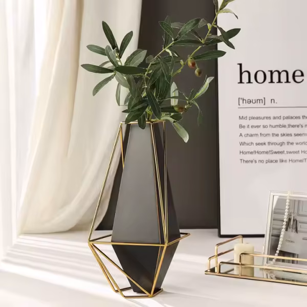 Santino Metal Table Vase – Black & Gold Geometric Design - Image 9