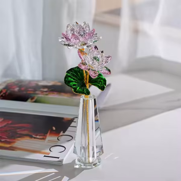 Crystal Glass Lotus Flower – Multicolor Decorative Figurine - Image 10