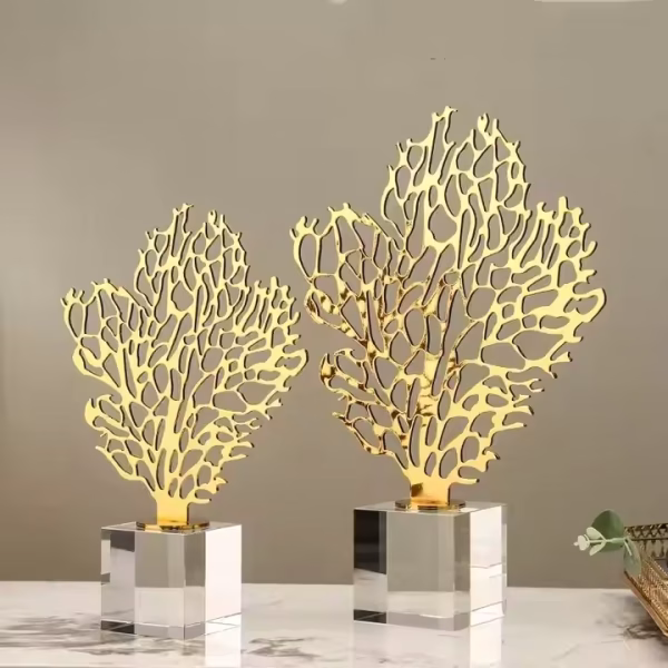 Decorative Metal Leaf Sculpture – Golden Fortune Tree Showpiece - Image 7