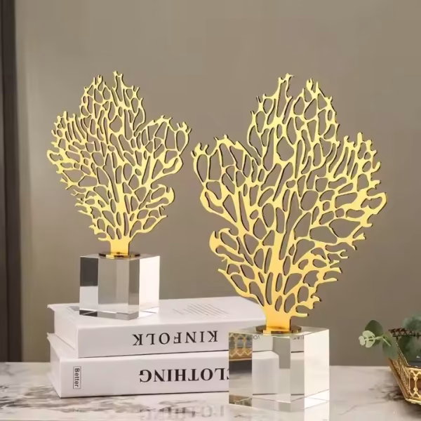 Decorative Metal Leaf Sculpture – Golden Fortune Tree Showpiece - Image 6