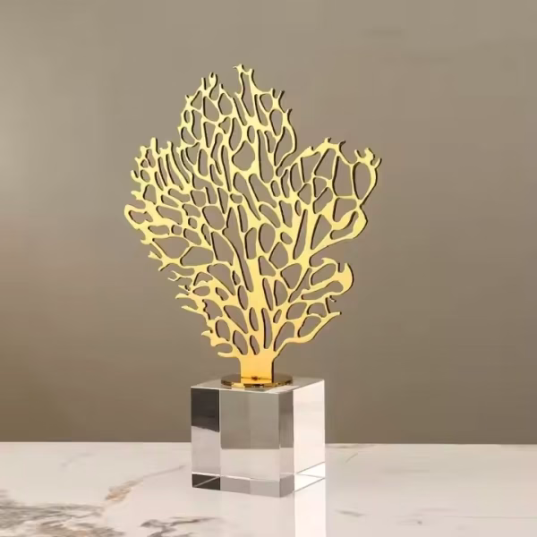 Decorative Metal Leaf Sculpture – Golden Fortune Tree Showpiece - Image 9