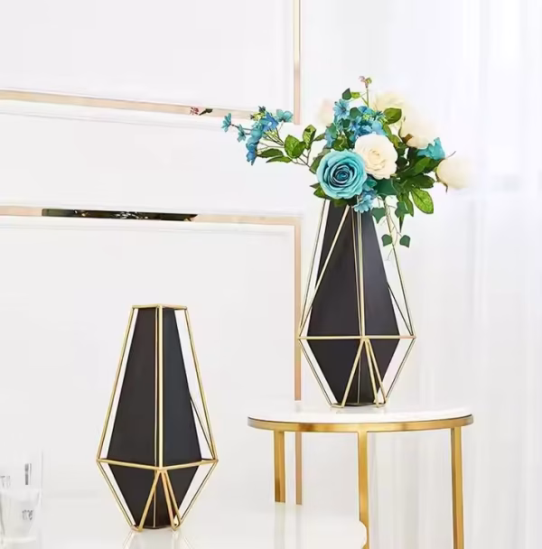 Santino Metal Table Vase – Black & Gold Geometric Design - Image 5