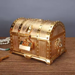Vintage Golden Jewellery & Ornament Box made of zinc alloy with lock and key