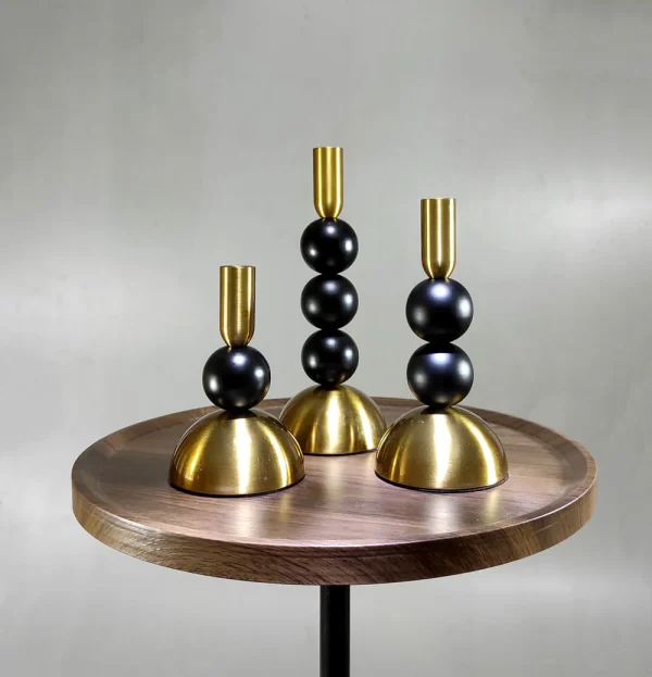 Modern Black & Gold Candle Holder Set – 3 Pieces - Image 5