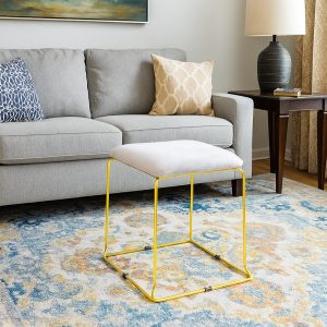 Luxury Velvet Stool in Light Grey and Teal Green with Four-Square Design