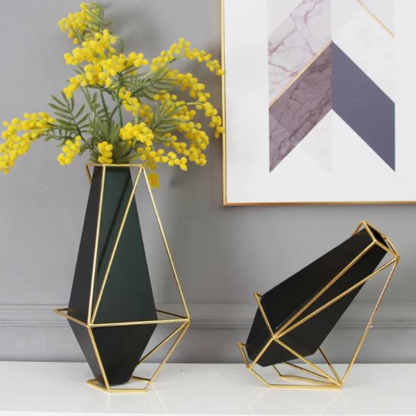 Santino Black & Gold Metal Geometric Table Vase