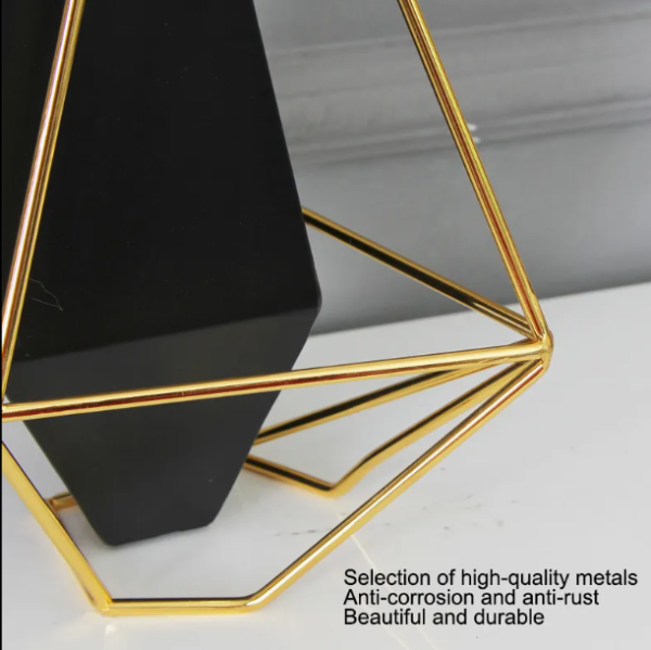 Santino Metal Table Vase – Black & Gold Geometric Design - Image 3