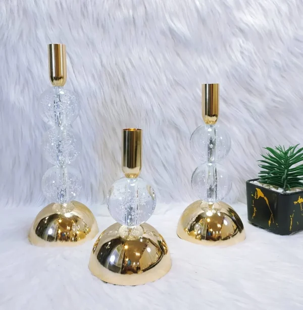 Modern Crystal Bubble Candle Holder | Elegant Gold & Glass Candlestick - Image 7