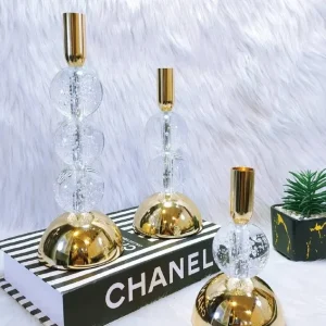 Modern Crystal Bubble Candle Holder with Gold Base