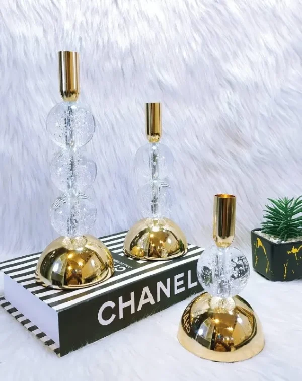 Modern Crystal Bubble Candle Holder with Gold Base