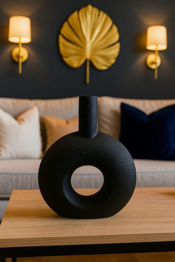 Donut-Shaped Decorative Flower Vase – Textured Artistic Design - Image 6