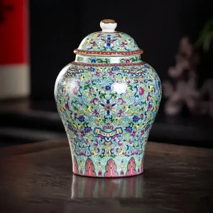 Marvel Ceramic Decor Pot with Nokshi Design – Green & Black