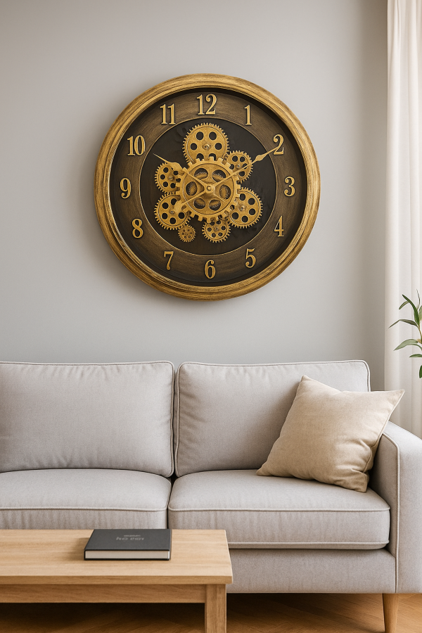 Antique Gold Moving Gear Wall Clock | Industrial Steampunk Design - Image 6