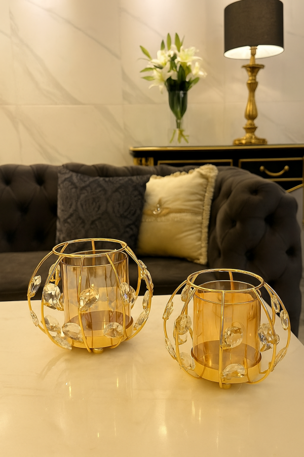 Crystal Candle Holder – Elegant Golden Tealight Stand - Image 3