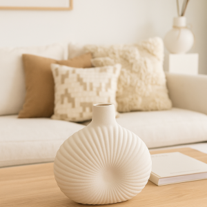 Spiral Textured Porcelain Flower Vase in Off-White