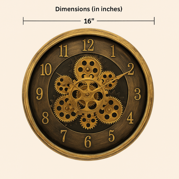 Antique Gold Moving Gear Wall Clock | Industrial Steampunk Design - Image 4