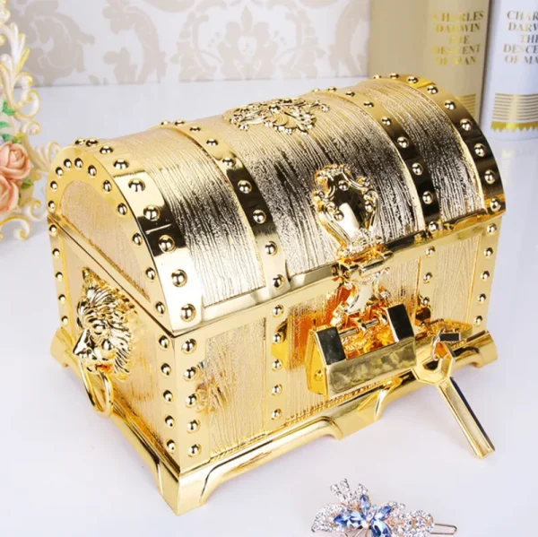 Jewellery & Ornament Box – Vintage Golden Zinc Alloy Chest - Image 6