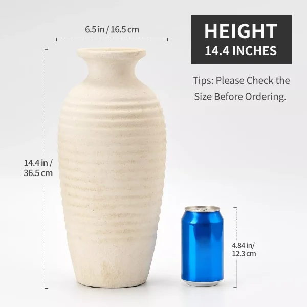Luxury Decorative Ceramic Flower Vase – Natural Ribbed Texture (14.4") - Image 9