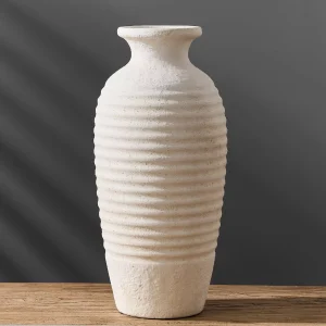 Luxury ceramic flower vase with natural ribbed texture – 14.4 inches