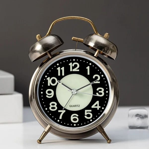 Vintage Twin Bell Alarm Clock with Retro Golden Finish